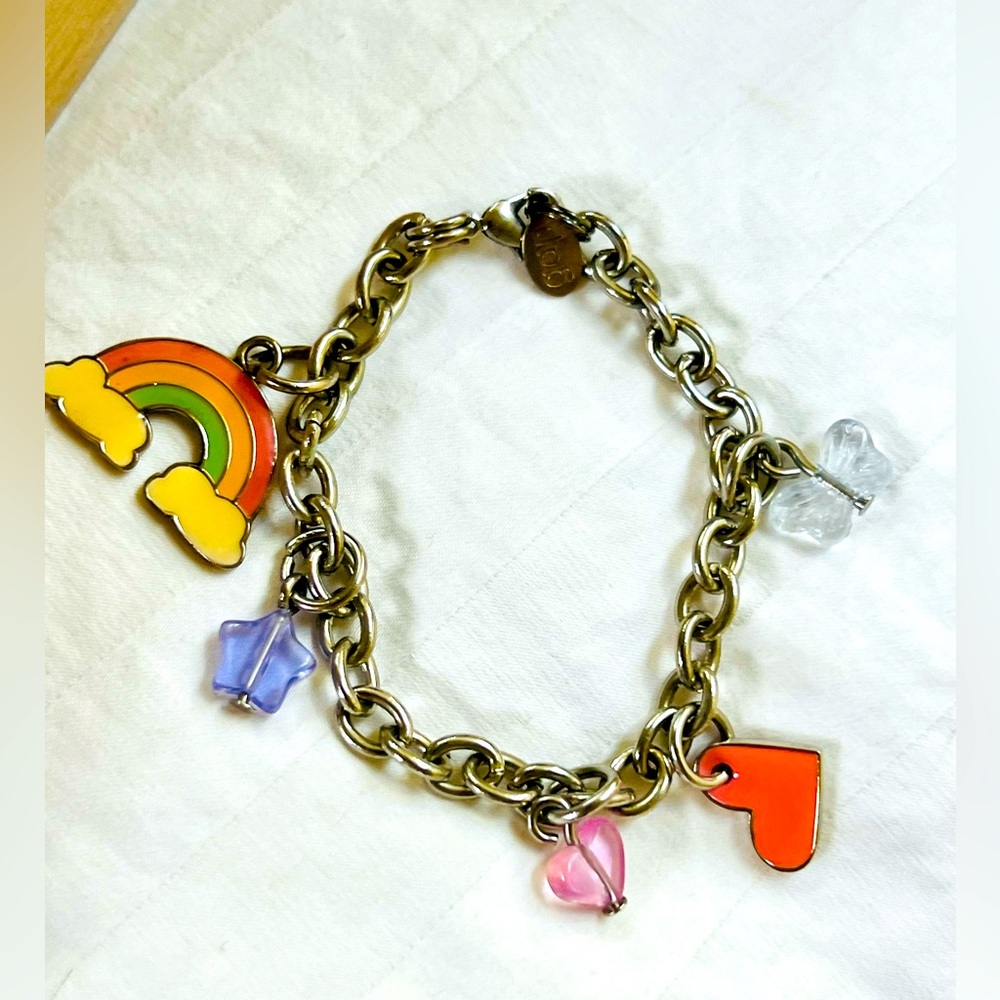 Vintage Gap Girls Charm Bracelet π Rainbow, Heartπ Butterfly π¦ More Silver Color